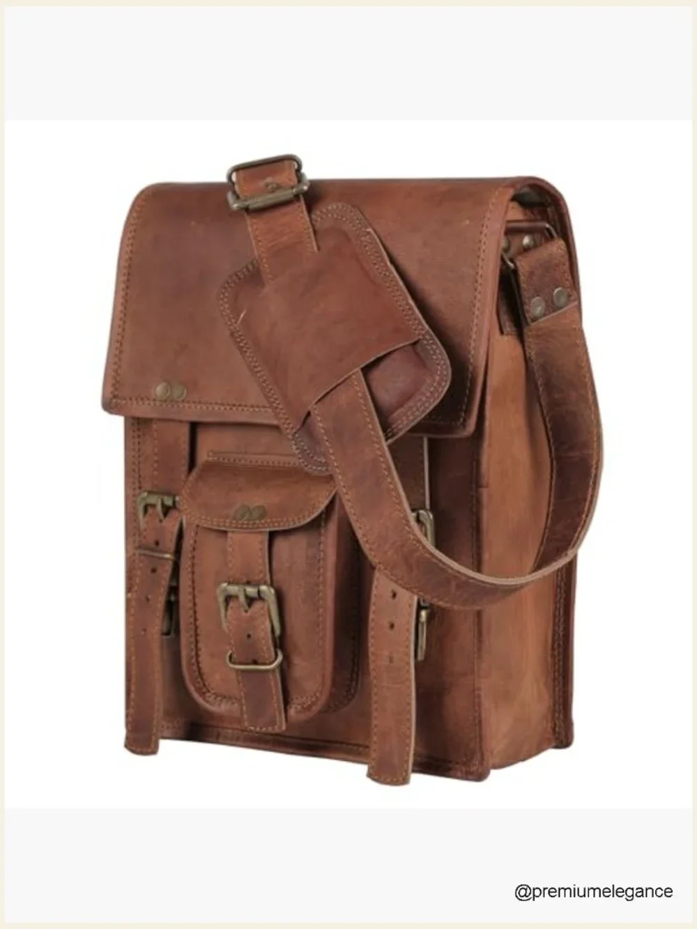 Full Grain Leather Messenger Satchel Crossbody Bag with Adjustable Strap